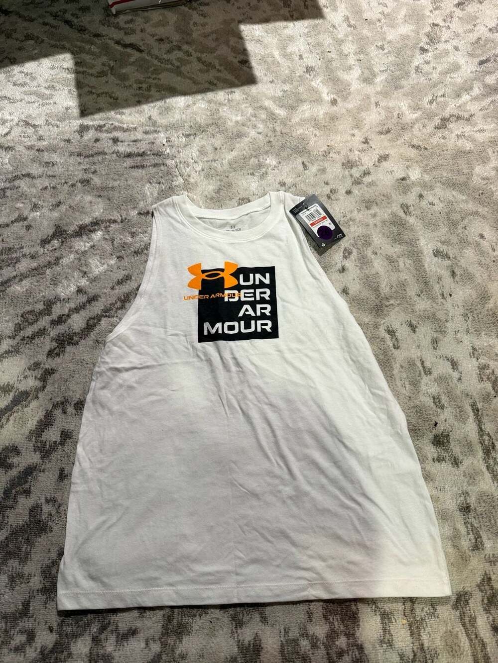 Under Armour Graphic Box Logo Loose Tank Top White Size XS